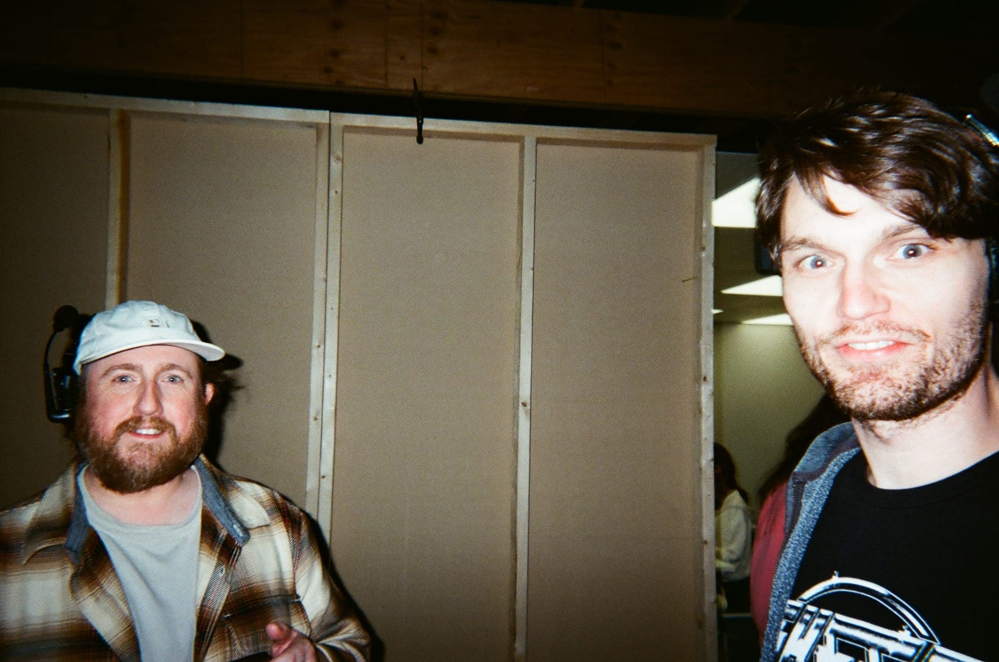 Crew with headsets between takes
